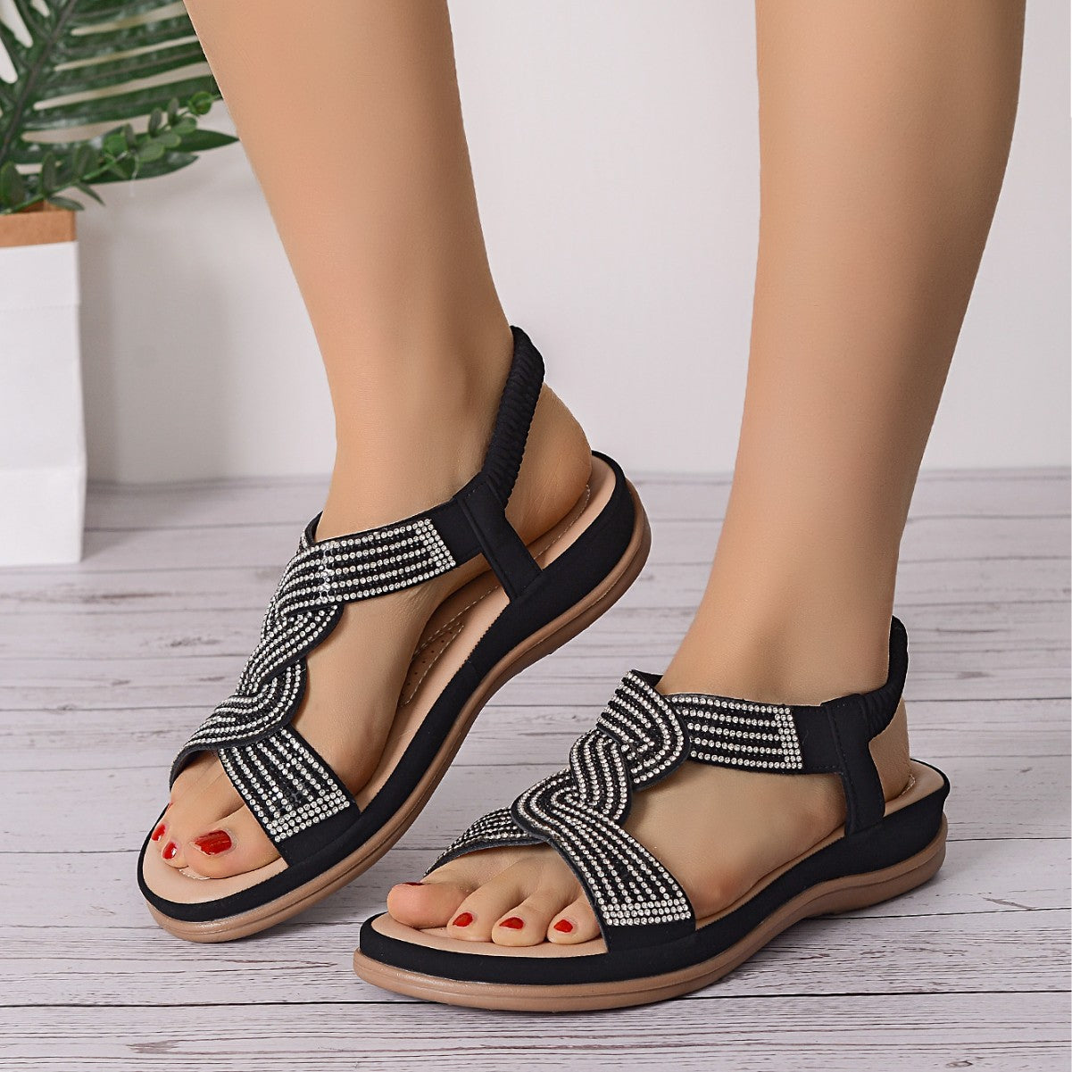 Summer new ladies fairy style rhinestone beach sandals