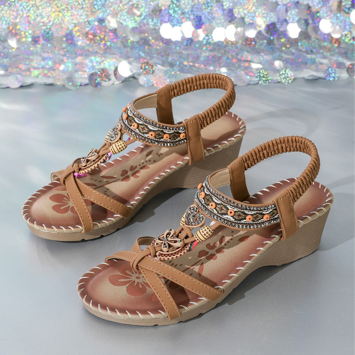 2026 Spring New Flower Rhinestone Open Toe Beach Sandals for Women